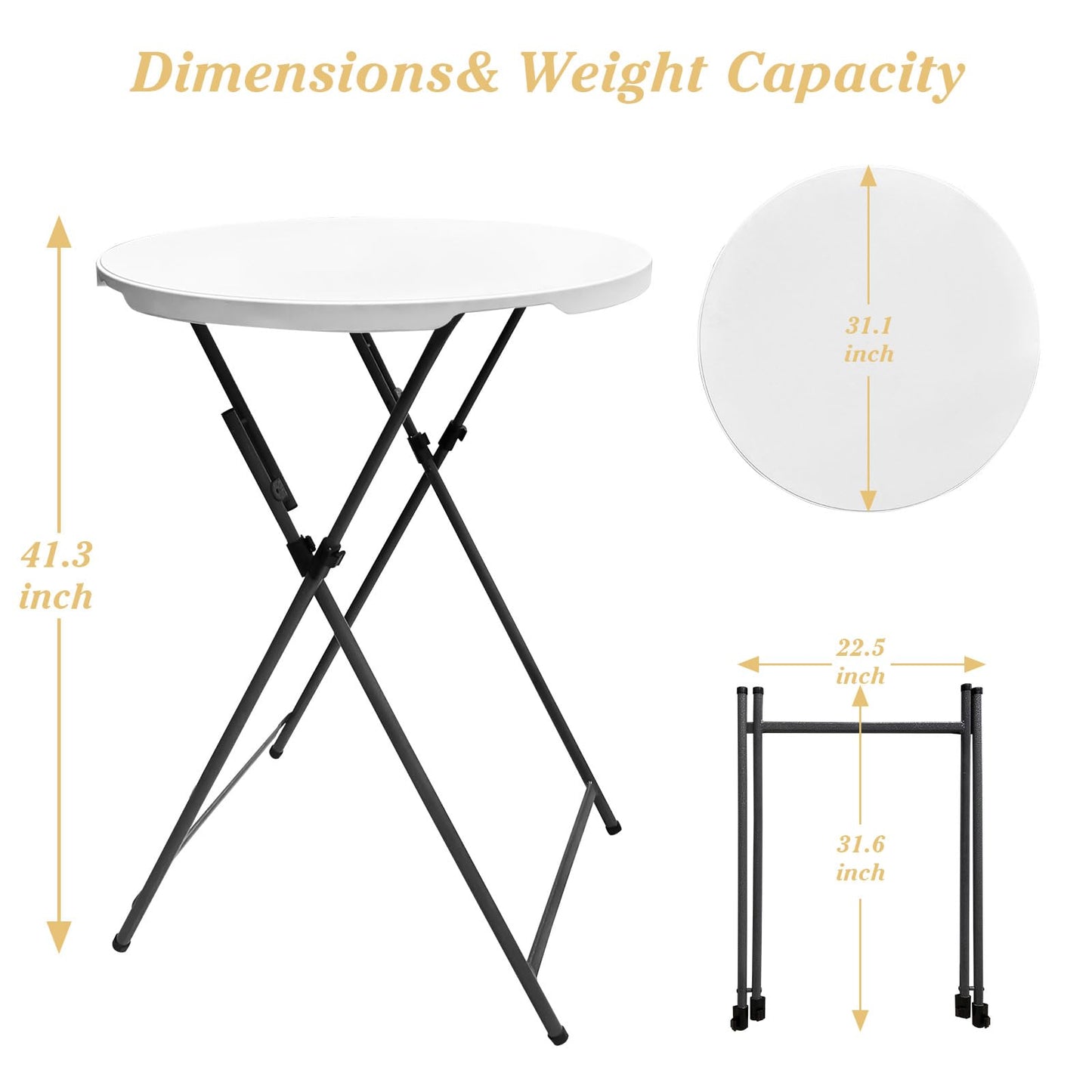 HEPINGONHE Folding 2-Pack 32in Bar Table Round Foldable Cocktail Table for Indoor and Outdoor Use Compact Design Portable Ideal for Parties Events Dining and Gatherings