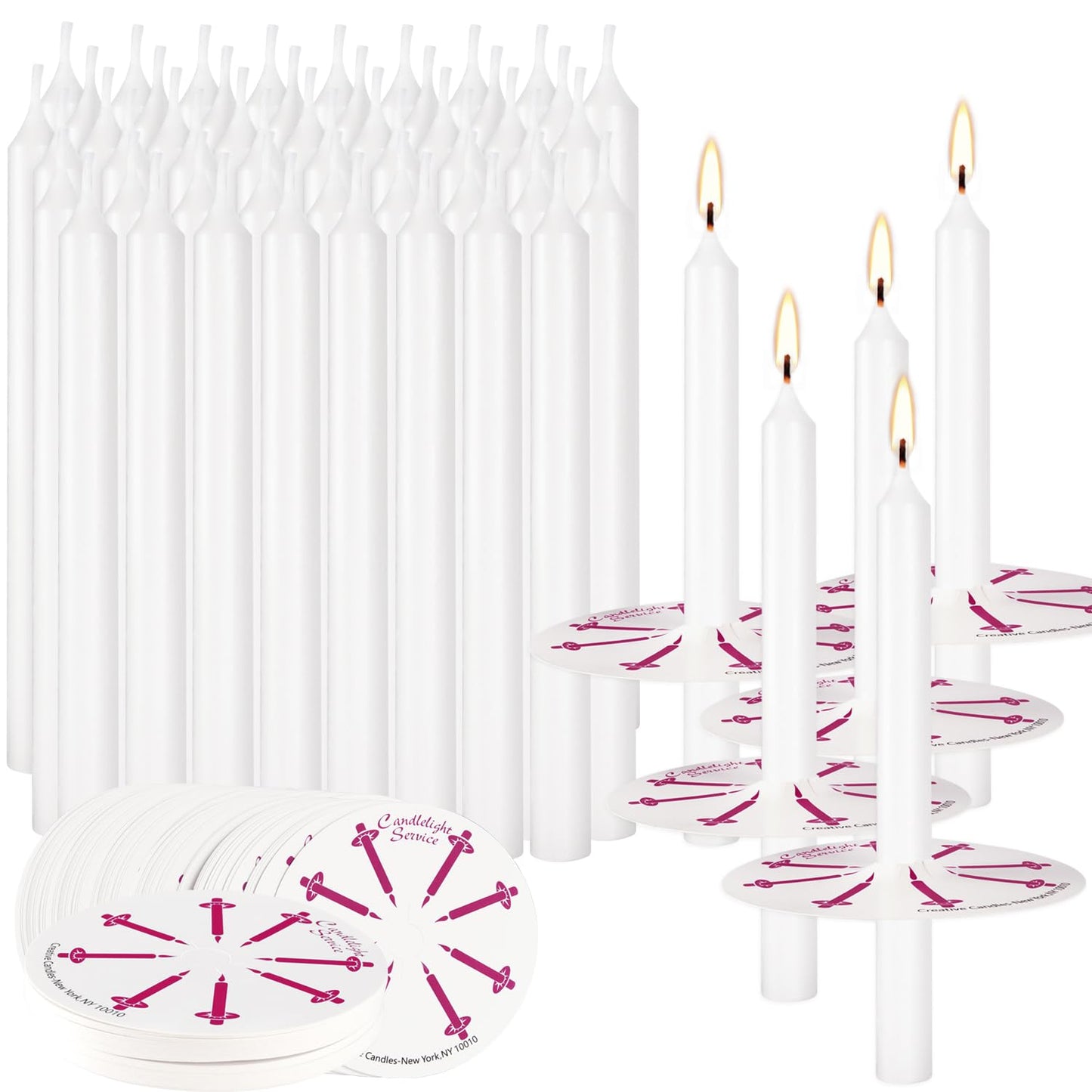 150 Packs Unscented White No Smoke ChurchCandles with Drip Protectors for Devotionalcandlelight Vigil Service.