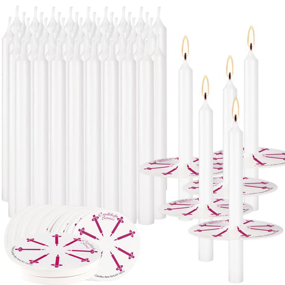 150 Packs Unscented White No Smoke ChurchCandles with Drip Protectors for Devotionalcandlelight Vigil Service.