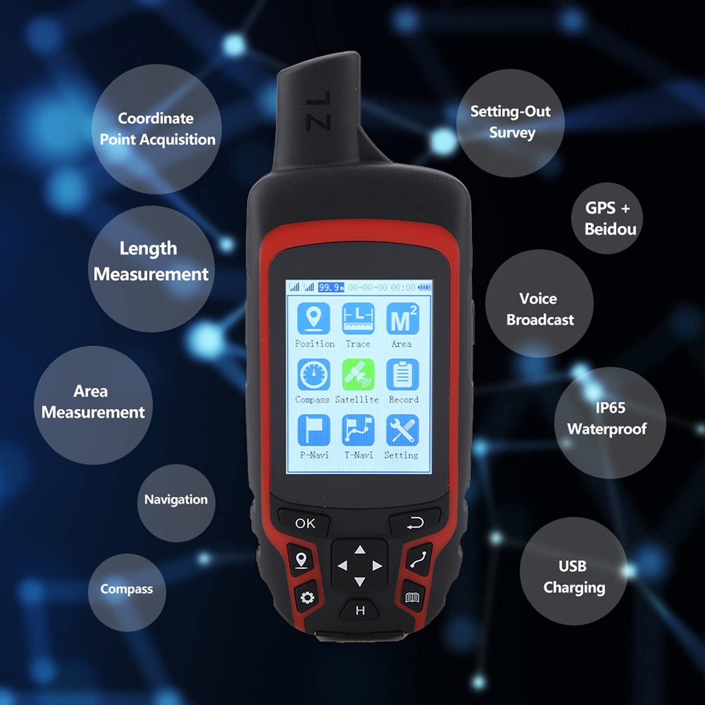 Oumefar A6 Handheld Navigation Compass Outdoor Location Tracker USB Rechargeable IP65 3500mAh Battery for Hiking Fishing Forestry Geology