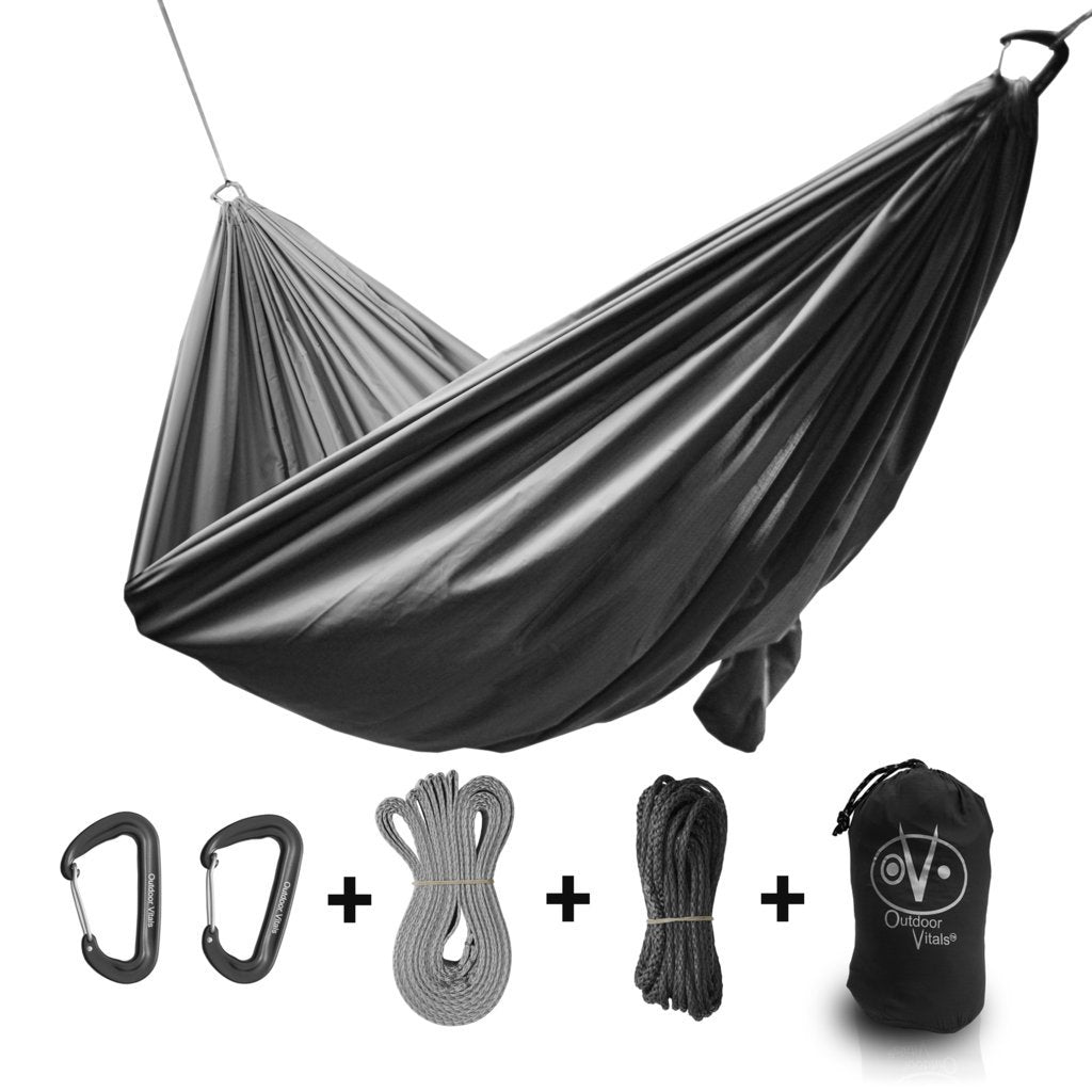 Outdoor Vitals Ultralight Hammock Under 1 lb with Suspension Included, Whoopie Sling Suspension, Tree Straps and Carry Bag (Charcoal, Double)