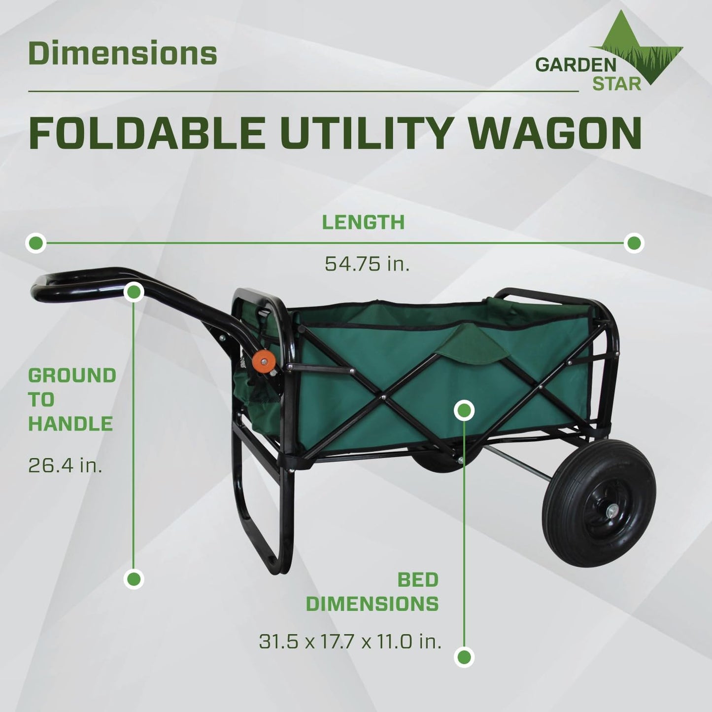 Garden Star 71001 Collapsible Folding Outdoor Utility Wagon for use Gardening, Camping, Beach, Sports Events, 13" Air-Filled Tires for Load Hauling on All Terrains, Easy Assembly