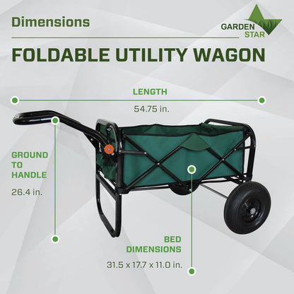 Garden Star 71001 Collapsible Folding Outdoor Utility Wagon for use Gardening, Camping, Beach, Sports Events, 13" Air-Filled Tires for Load Hauling on All Terrains, Easy Assembly