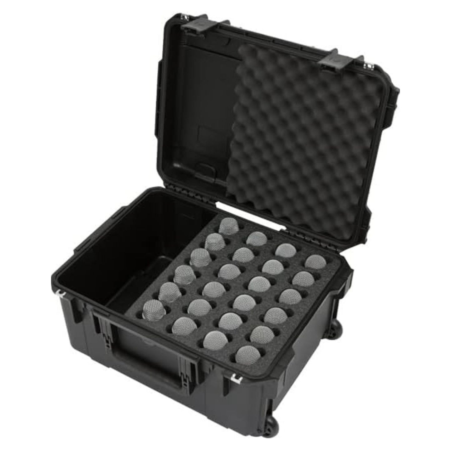 SKB iSeries Microphone Hard Case, Waterproof Polypropylene Shell with 24-Slot Foam Interior, Cable Storage and Wheels for Mic System Protection