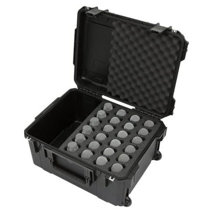 SKB iSeries Microphone Hard Case, Waterproof Polypropylene Shell with 24-Slot Foam Interior, Cable Storage and Wheels for Mic System Protection