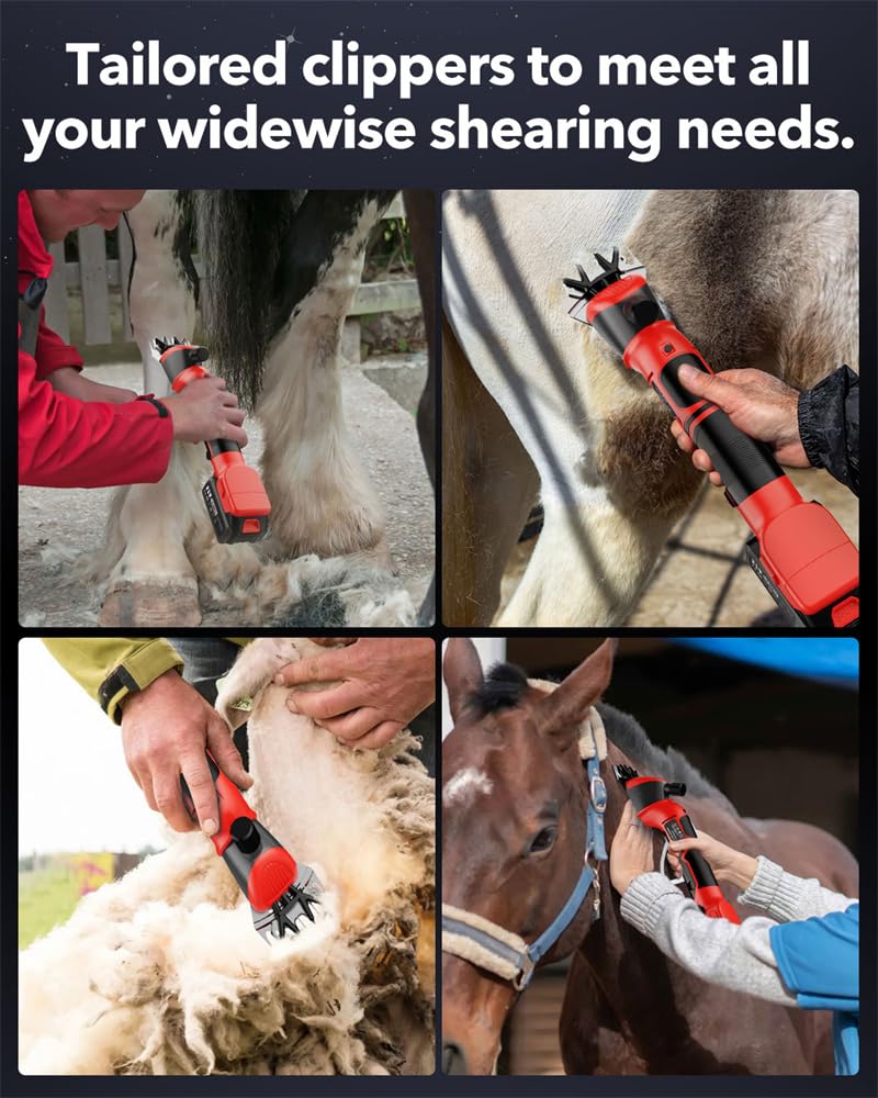 YEACHA Sheep Shears, 20V Horse Clippers Cordless, with 4.0Ah Batteries Brushless Clippers, Heavy Duty Electric Shears, Horse Grooming Kit for Thick Coat Red