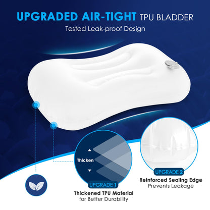 Hikenture Ultralight Inflatable Pillow with Removable Cover and 4" Thick Self Inflating Sleeping Pad Set