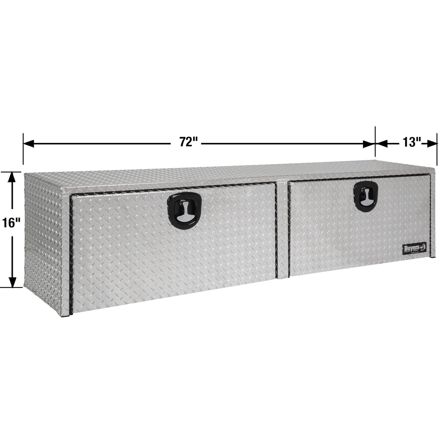 Buyers Products 1701551 Silver Aluminum Diamond Tread Topsider Truck Tool Box, 72x13x16 Inch, Made in USA, Professional Grade, Heavy Duty, Corrosion Resistant, Dual Drop Doors, Compression Latch