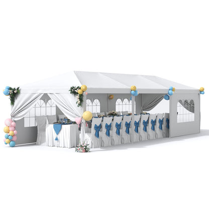 Greesum 10x30 Outdoor Canopy with 6 Side Removable Walls, Patio Camping Heavy Duty Gazebo Shelter for Party Wedding BBQ Events, Waterproof Tent, Snow-White
