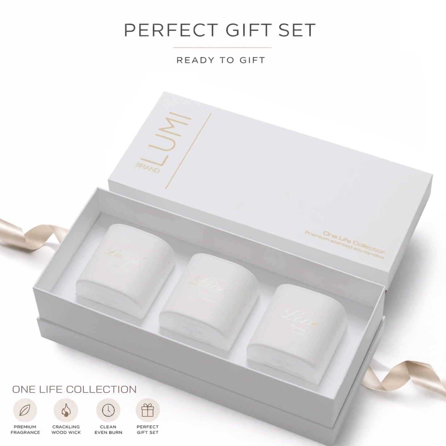 Set of 3 Premium Scented Soy Candles Gift Set | One Life Collection - Orange Blossom, White Tea & White Bloom | Crackling Wood Wick | Luxury Candle Set for Relaxation, Home Décor & Gifts | 9.8oz Each