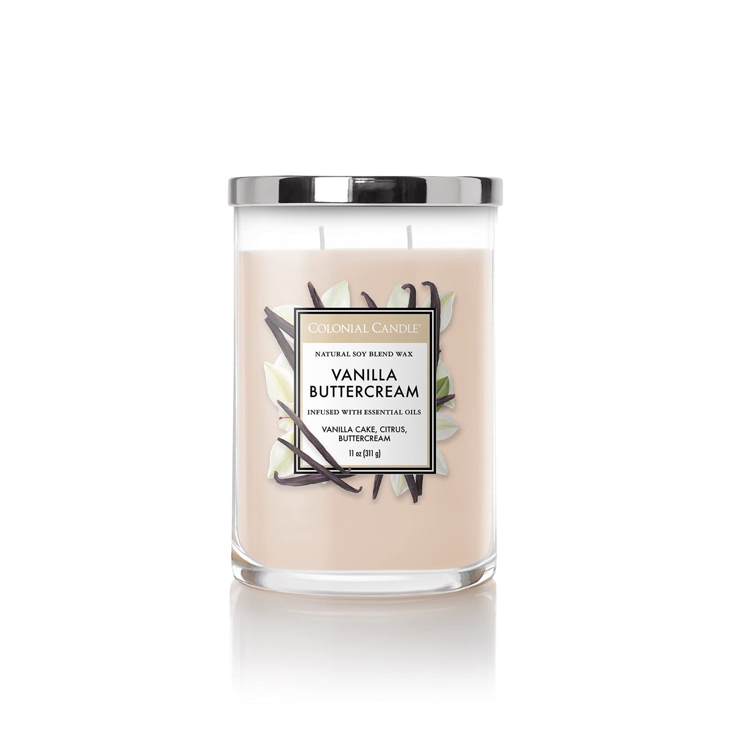 Colonial Candle Vanilla Buttercream Scented Jar Candle, Classic Cylinders Collection, 2 Wick, White, 11 oz - Up to 80 Hours Burn