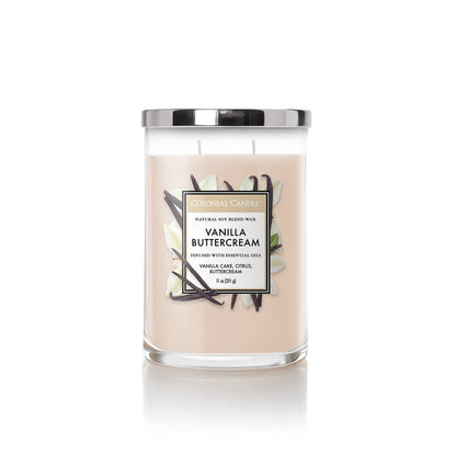 Colonial Candle Vanilla Buttercream Scented Jar Candle, Classic Cylinders Collection, 2 Wick, White, 11 oz - Up to 80 Hours Burn