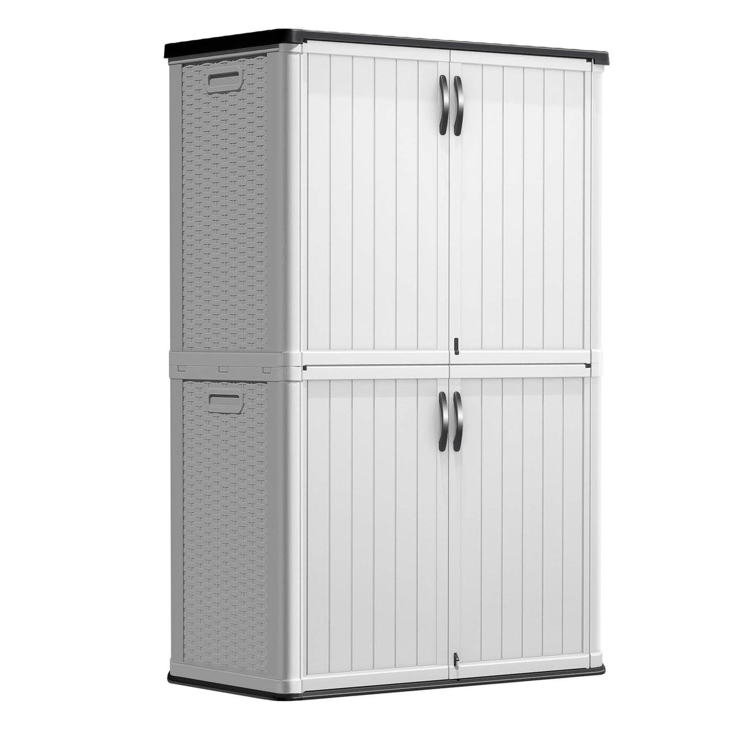 Greesum Outdoor Storage Cabinet Without Shelves, 45 cu.ft Outdoor Waterproof Storage Shed for Garden Tools, Garbage Cans, Pool Storage, White