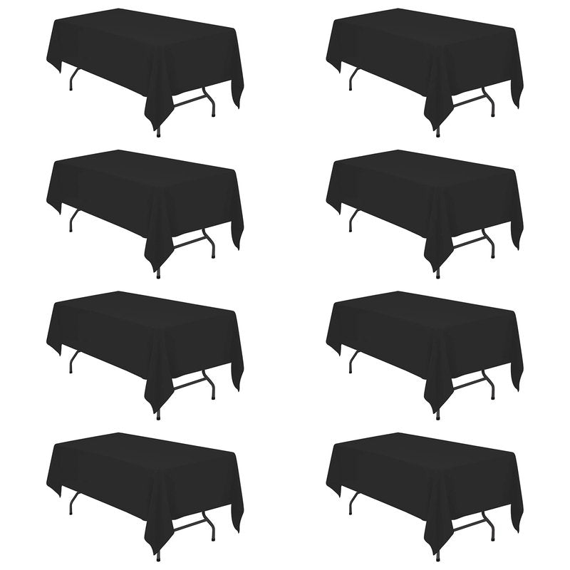 BRILLMAX 8 Pack Black Tablecloths 60 x 102 Inch for 6ft Rectangle Tables - 150 GSM Polyester Fabric, 15" Standard Drop, Water, Stain & Wrinkle Resistant Cloth Cover for Wedding Banquet Dining Buffet
