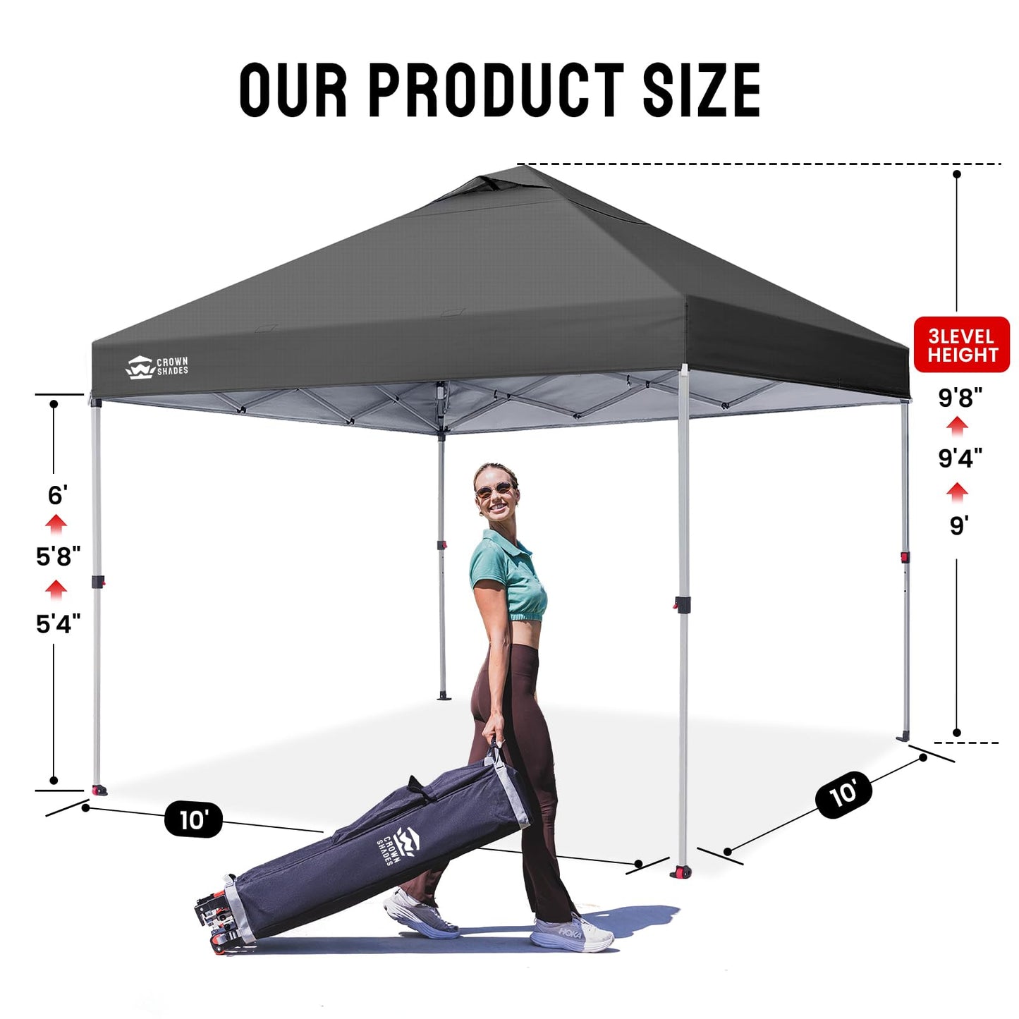 CROWN SHADES 10x10 Pop Up Canopy - Beach Tent with CenterLok One Push Setup - Easy Outdoor Sun Shade Shelter for Events, Parties - Gazebo with STO-N-Go Cover Bag, Silver Coated Top, Grid Grey