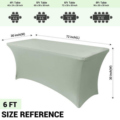 Obstal 2PC Sage Green Tablecloth - 6ft Rectangle Spandex Table Cover for Party, Events, Banquets & Weddings, Machine Washble