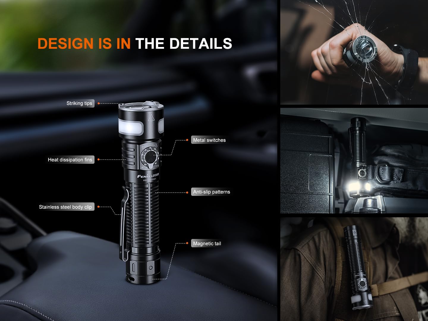 Fenix LD35R 1800 Lumens USB-C Rechargeable Flashlight, with White, Red, and Blue Multi-Color Outputs 360 Degree Illumination and Lumentac Organizer