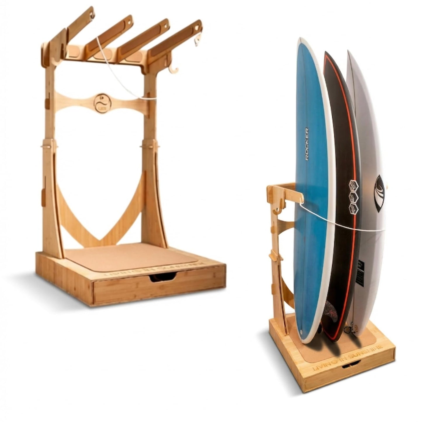 LISS Spirit Rack, Vertical Surfboard Rack Stand Holder for 3 & 4 Boards, Indoor Surf Rack Storage Display for Longboard, Shortboard, Snowboard, Wakeboard, Skateboard Up to 10Ft Long
