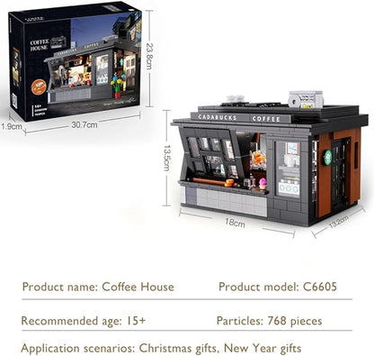 Coffee House Building Blocks Set with Lights Detailed Street View Architecture Model Café Interior &amp Accessories Gift for Teens Adults 14+(768pcs)
