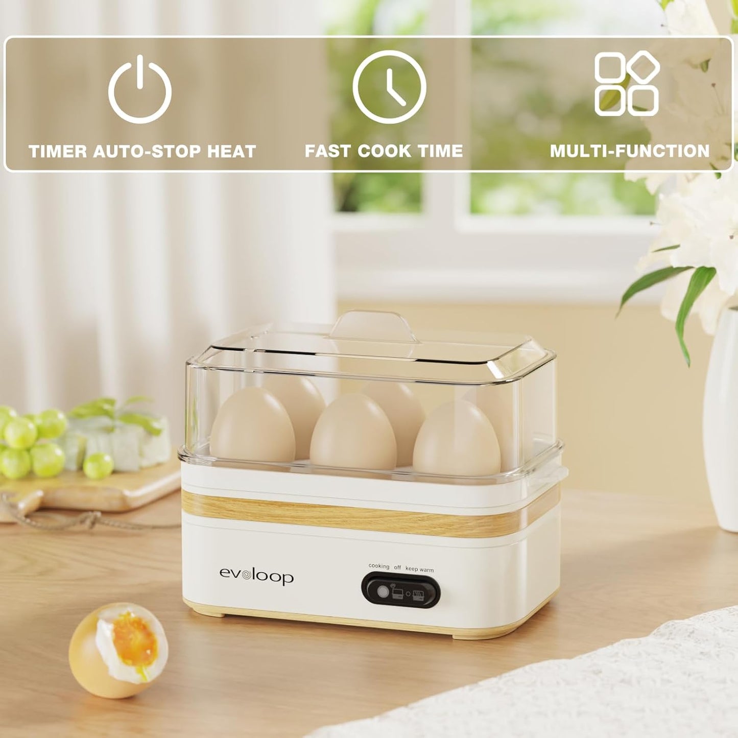 Rapid Egg Cooker - Electric 6-Egg Capacity for Soft, Medium, Hard Boiled & Omelets | Auto Shut-Off, BPA-Free - White
