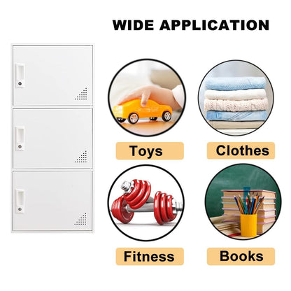 FURSTEL Student Locker Organizer, Multi-Door Steel Locker, Small Locking Cabinet Storage Organizer, Office File Cabinet, Home Locker, Gym Locker, Metal Storage Locker (3 Door, White)