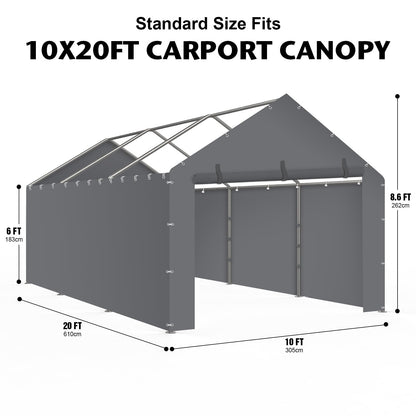 Carport Canopy Tent Sidewalls for 10x20x8.6FT Car Garage with Ball Bungees, Heavy Duty Portable Shelter Logic Replacement Covers (Frame is not Included) (Grey)