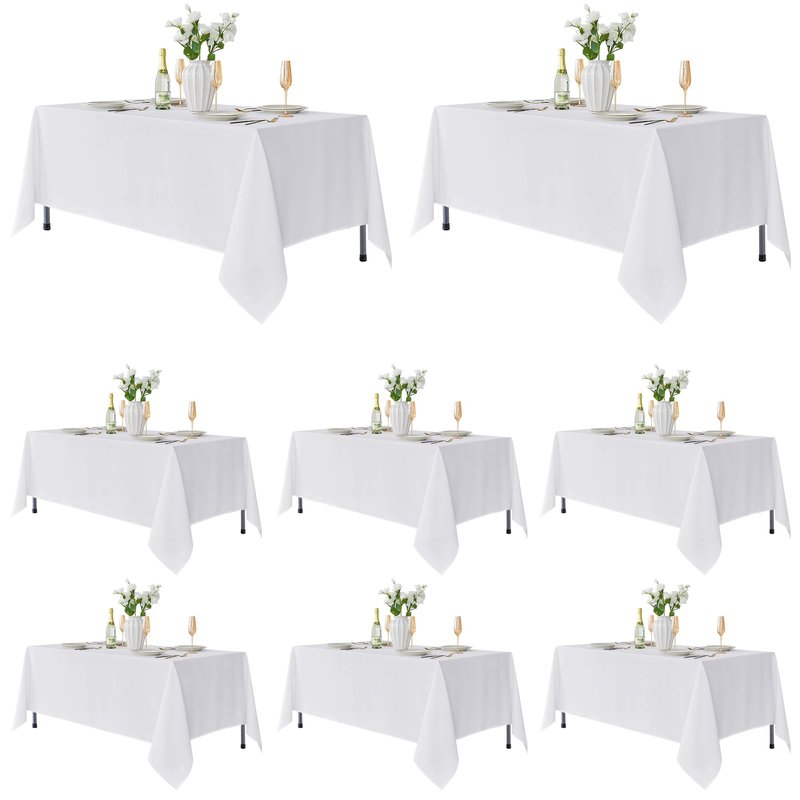 Fitable 8 Pack Table Cloth Rectangle Table: Stain and Wrinkle Resistant Tablecloth Rectangular, Washable Polyester Tablecloths for Wedding Party Dining Banquet Event Catering(White, 70x108 Inch)