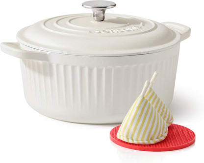 SENSARTE Enameled Cast Iron Dutch Oven - 3.5 Quart Heavy-Duty Pot with Lid, Ideal for Baking & Roasting - White