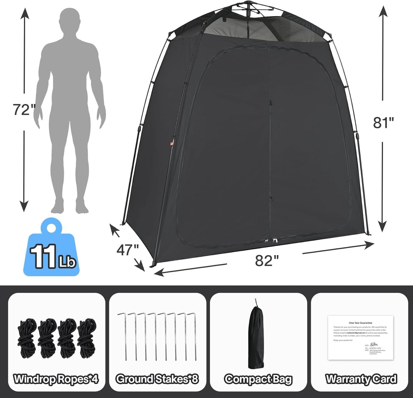 EighteenTek® Upgraded Shower Tents with Hub, Pop Up Privacy Tent Camping 2-Room Privacy Shelter with Floor & Dual Doors, Portable Easy-Setup Toilet & Changing Tent, 83" x 47" x 77.6"H