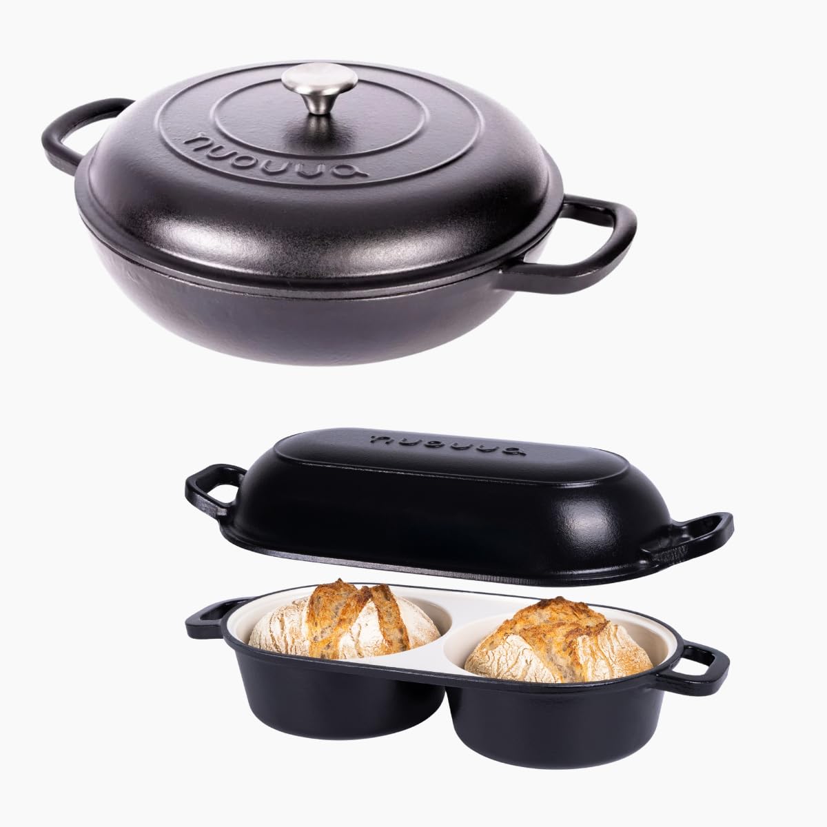 Nuovva Enamelled Cast Iron Cookware Bundle – Dutch Oven Pot with Lid & Double Bread Loaf Pan – Premium Cookware Set for Baking, Roasting & Everyday Cooking