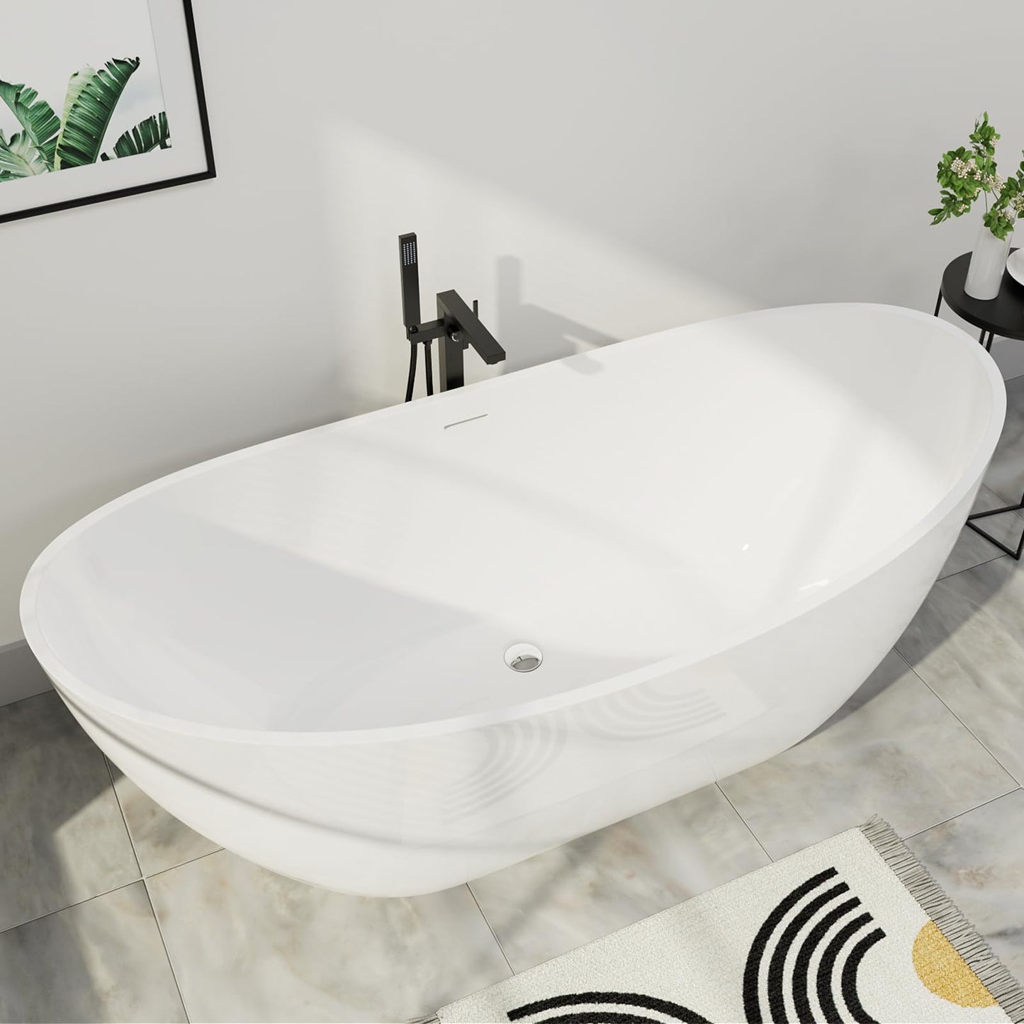 Mokleba 62" Lucite Acrylic Freestanding Bathtub, Double Slipper Shape Contemporary Soaking Tub with Toe-tap Chrome Drain, Slotted Overflow, cUPC Certified, Glossy White