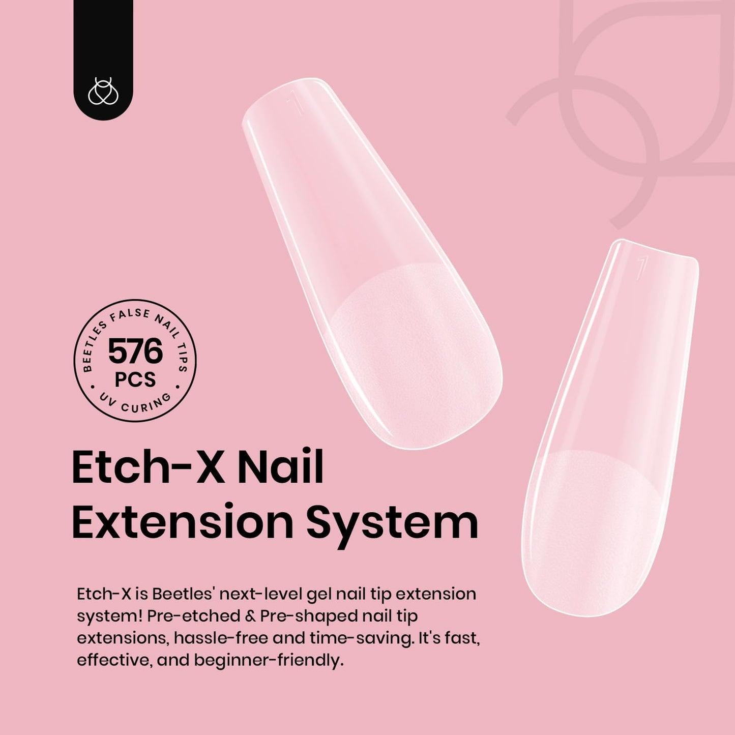 Beetles Gel Nail Kit Short Almond with Nail Dehydrator and Primer, 576Pcs Half Matte Etch-X Gel Nail Tips Solid Nail Glue Mini Nail Lamp Acrylic Nail Tips Easy DIY Nail Extension Set Gift for Women