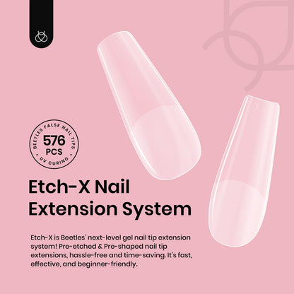 Beetles Gel Nail Kit Short Almond with Nail Dehydrator and Primer, 576Pcs Half Matte Etch-X Gel Nail Tips Solid Nail Glue Mini Nail Lamp Acrylic Nail Tips Easy DIY Nail Extension Set Gift for Women