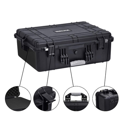 MEIJIA Portable Waterproof Protective Hard Case, Camera Case with Customizable Fit Foam Inserted,Fit Use of Drones,Camera,Equipments, Elegant Black (24.25"X19.43"X8.68")