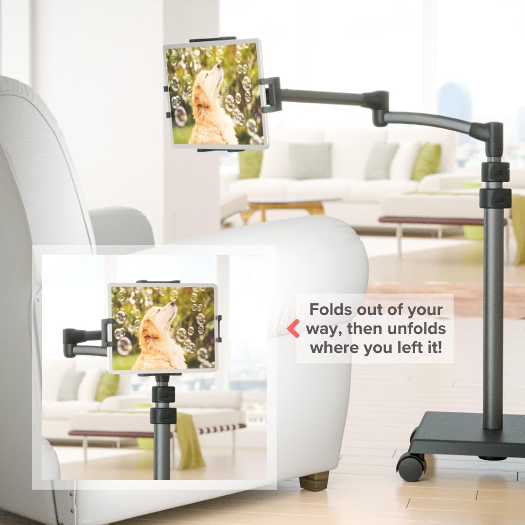 Levo G2 Premium Tablet Floor Stand with 5-Axis Adjustable Arm for iPad, Kindle, Samsung – Height Range 30–56 Inches – Hands-Free Reading, Streaming, Gaming, and Browsing in Bed, Sofa, or Chair