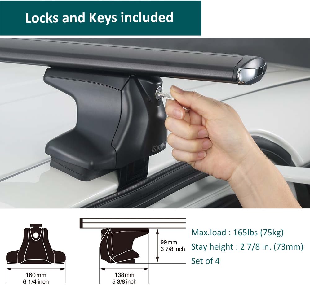 INNO XS250 Aero Low Profile Base Stays for Smooth Roof THROUGH (Set of 4) , Black , 2 7/8 in (73 mm)