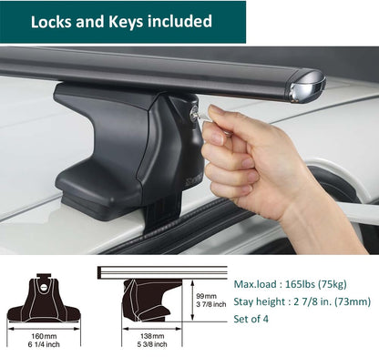 INNO XS250 Aero Low Profile Base Stays for Smooth Roof THROUGH (Set of 4) , Black , 2 7/8 in (73 mm)