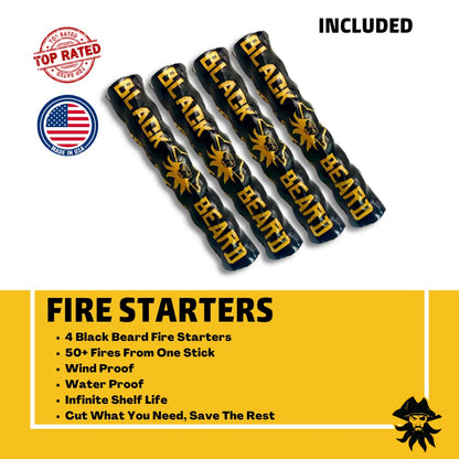 Black Beard Pirate's Plunder Fire Starter Kit with Waterproof Plasma Arc Lighter, Ferro Rod & Fire Starter Rope for Campfires in All-Weather Waterproof & Windproof