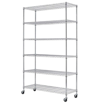 BestOffice | 6-Tier Wire Storage Shelves with Wheels | 18x45x82 | Chrome | Adjustable Racks | Heavy-Duty Metal Shelf, Holds Upto 2100 lbs | No-Tool Assembly | Ideal for Home & Garage Shelving