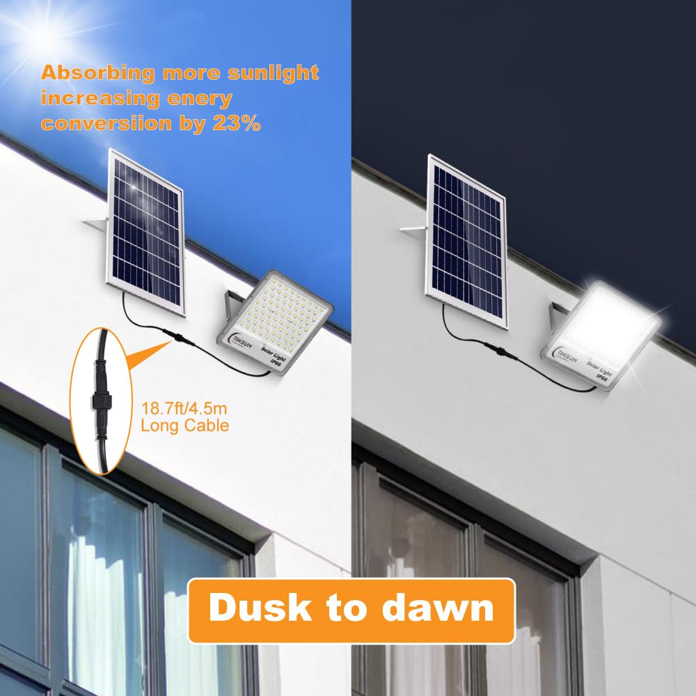 TINSUM Solar Flood Lights Outdoor, 2 Pack 600w Solar Street Light IP67 Waterproof 32000LM White LED Dusk to Dawn Security Commercial Lighting for Parking Lot,Stadium,Patio,Barn,Garage,Pathway