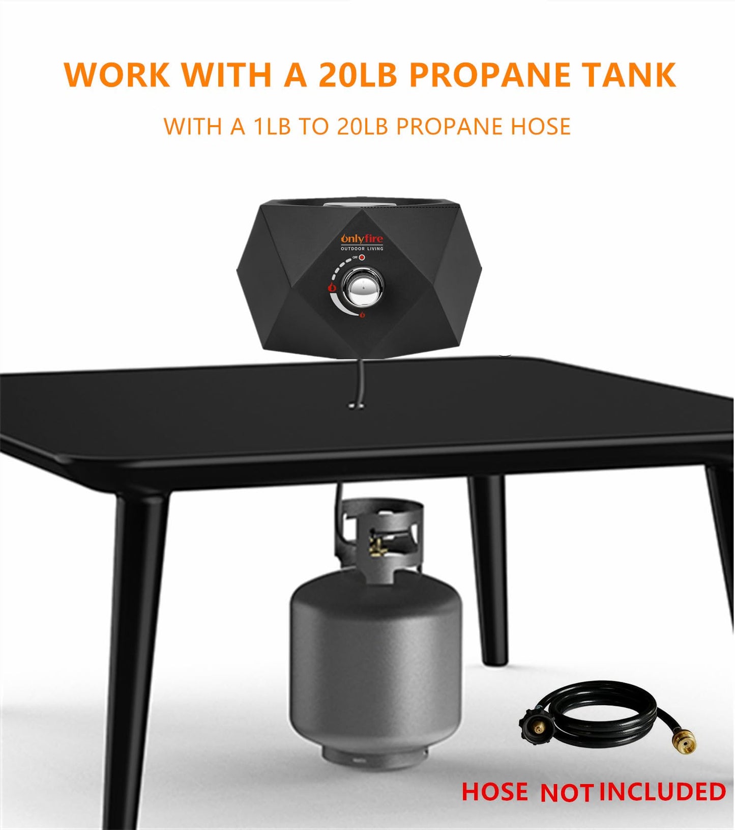 ONLYFIRE OUTDOOR LIVING 14” Modern Tabletop Fire Pit for Table with Umbrella Hole, Portable Gas Firepit for 1lb Propane Gas, Patio Backyard Porch Camping RV Tailgating, Bottom-Mounted FP003