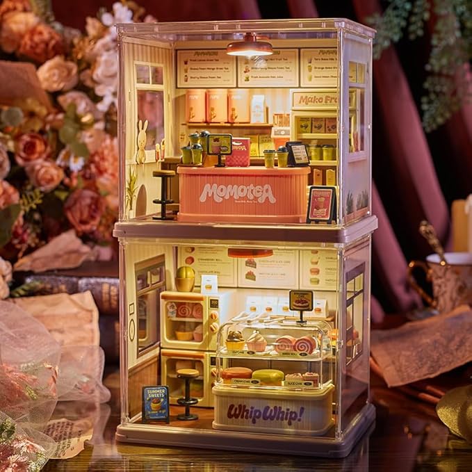 Cute Bedroom DIY Miniature House Building Toy Dollhouse Set with LED Creator Playset Suitable for Mini Figures Construction Toys Diorama Kit Gifts for Adults