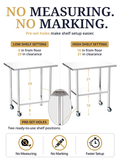 Atelicf All-Stainless Steel Prep Table, 24 X 36 Inch, with Casters and Adjustable Undershelf, Heavy-Duty Build for Outdoor Use,Restaurants,Hotels,Workshops,Kitchens,Gardens, and Garages