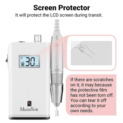 MelodySusie Professional Rechargeable 30000 RPM Nail Drill,SC320H Portable Electric E File Scamander, Acrylic Gel Grinder Tools with 6 Bits and Sanding Bands for Manicure Pedicure Carve Polish(Black)