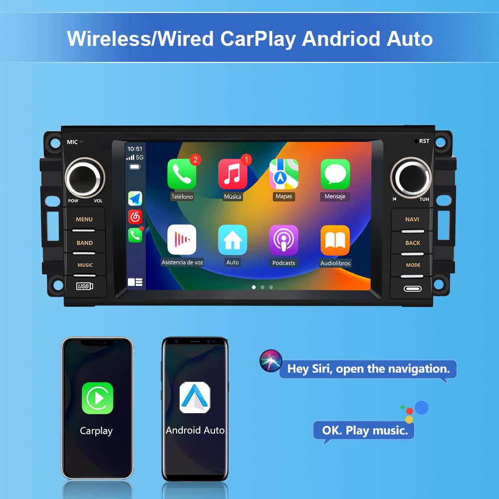 EagleNav Car Stereo for Jeep Wrangler JK Compass Patriot/Chrysler/Dodge RAM Charger, 7 inch Touch Screen Android 13 Radio with Bluetooth GPS Wireless CarPlay Android Auto [2GB+32GB]