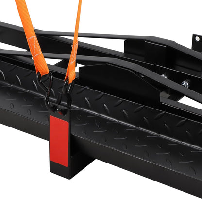 Garvee Motorcycle Trailer Carrier with Loading Ramp, 600 LBS Weight Capacity, Heavy-Duty Iron & Aluminum Construction, Includes 4 Straps, Black Motorcycle Transport Hitch Platform, Black