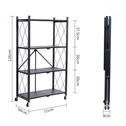 BRIAN & DANY Metal Storage Shelves - 4 Tier Shelving Unit, Folding Display Shelf Racks No Assembly for Vendors and Craft Shows, Black (2Pcs)