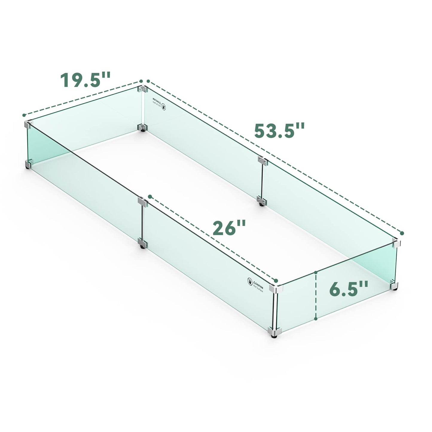 Skyflame Fire Pit Wind Guard, 53.5" x 19.5" x 6" Clear Tempered Glass Flame Guard Set with Hard Aluminum Corner Brackets and Rubber Feet, Fits for 48-inch Rectangular Fire Pit Burner Pan