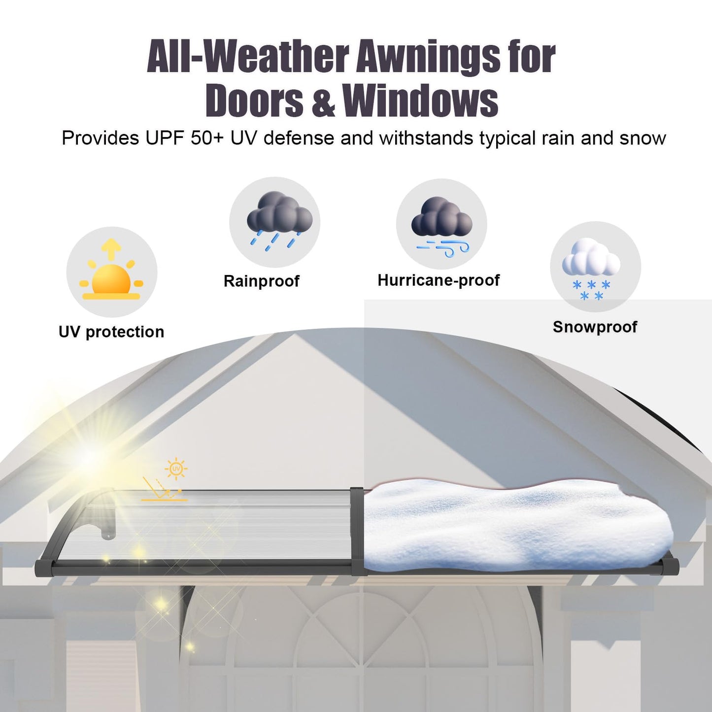 JYJNHOME Window and Door Awning Exterior,40x60 Inch Polycarbonate Spliced Outdoor Overhang Canopy with Drainage,UV/Rain/Snow/Sunlight Protection,Awnings for Outside,Patio,Porch,Deck,House Entrance