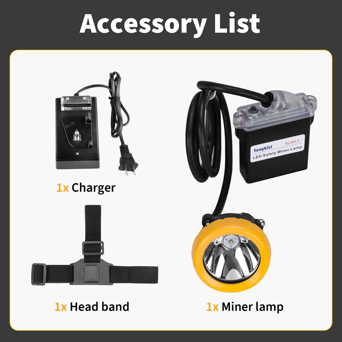 Yongkist Safety Mining Headlamp 1+2 LED Rechargeable Coal Mining Light with Battery Pack, Waterproof Explosion Proof Hard Hat Cap Lamp, Durable LED Torch Headlight for Mining, Tunneling, Outdoor Work